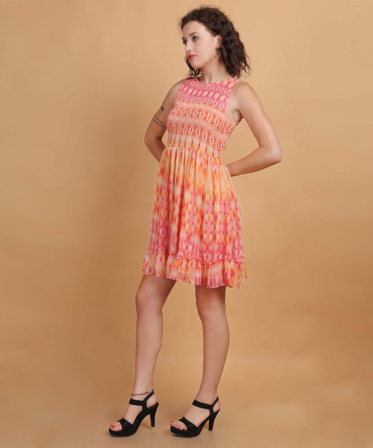 Vibrant Tie-Dye Smocked Sleeveless Dress