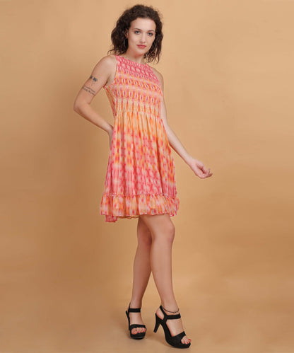 Vibrant Tie-Dye Smocked Sleeveless Dress