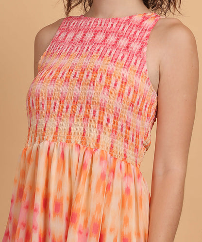 Vibrant Tie-Dye Smocked Sleeveless Dress