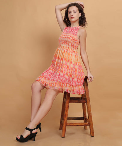 Vibrant Tie-Dye Smocked Sleeveless Dress