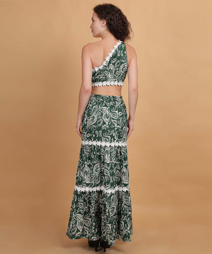 Paisley Green One-Shoulder Co-Ord Set