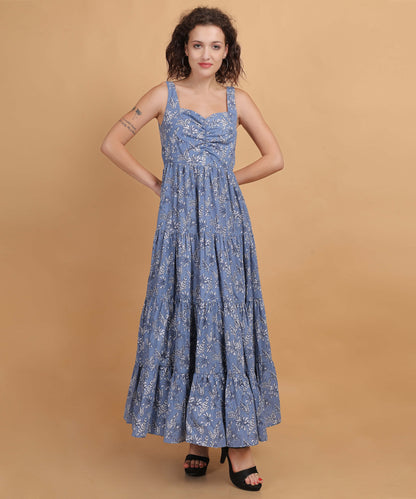 Floral Blue Tiered Maxi Dress