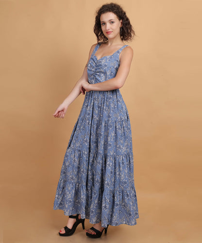 Floral Blue Tiered Maxi Dress