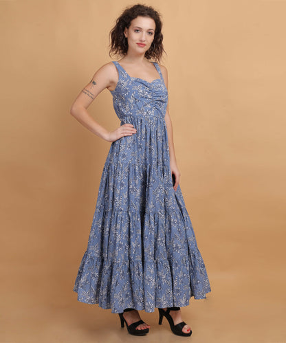 Floral Blue Tiered Maxi Dress
