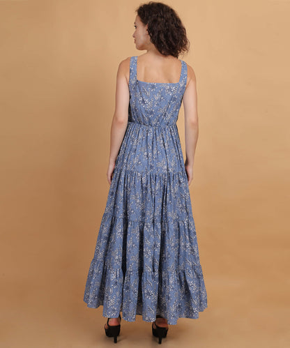 Floral Blue Tiered Maxi Dress
