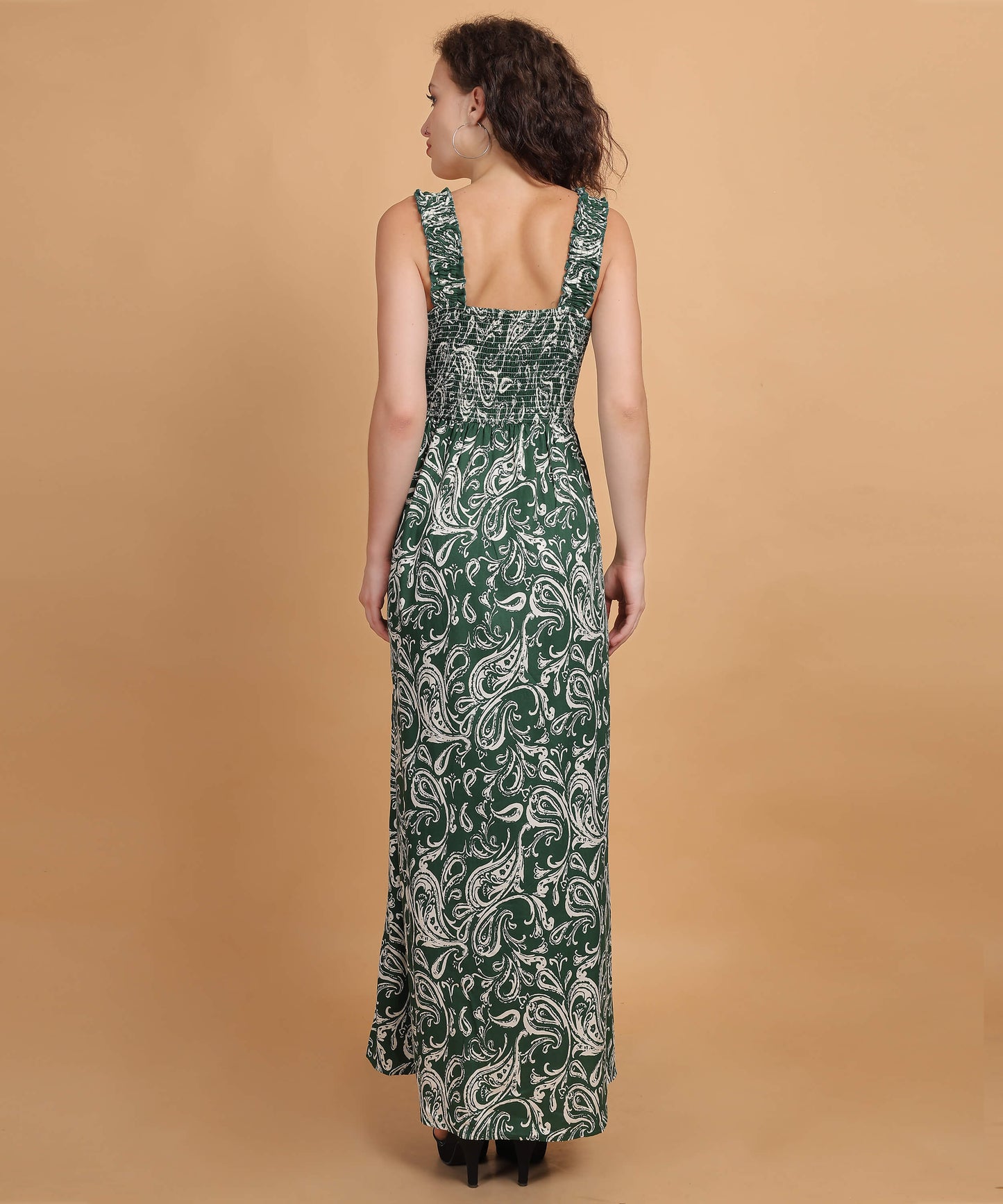 Green and White Floral Printed Maxi Dress