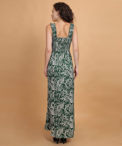 Green and White Floral Printed Maxi Dress