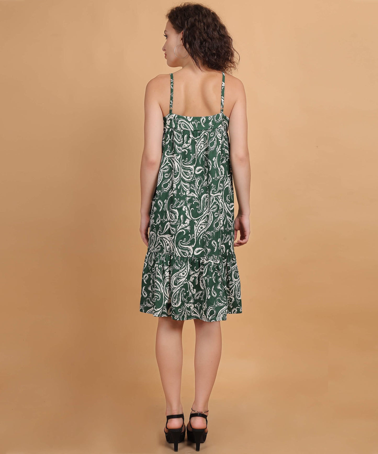 Green Paisley Print A-Line Dress
