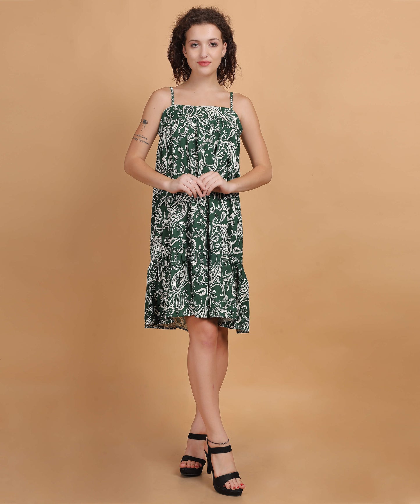 Green Paisley Print A-Line Dress