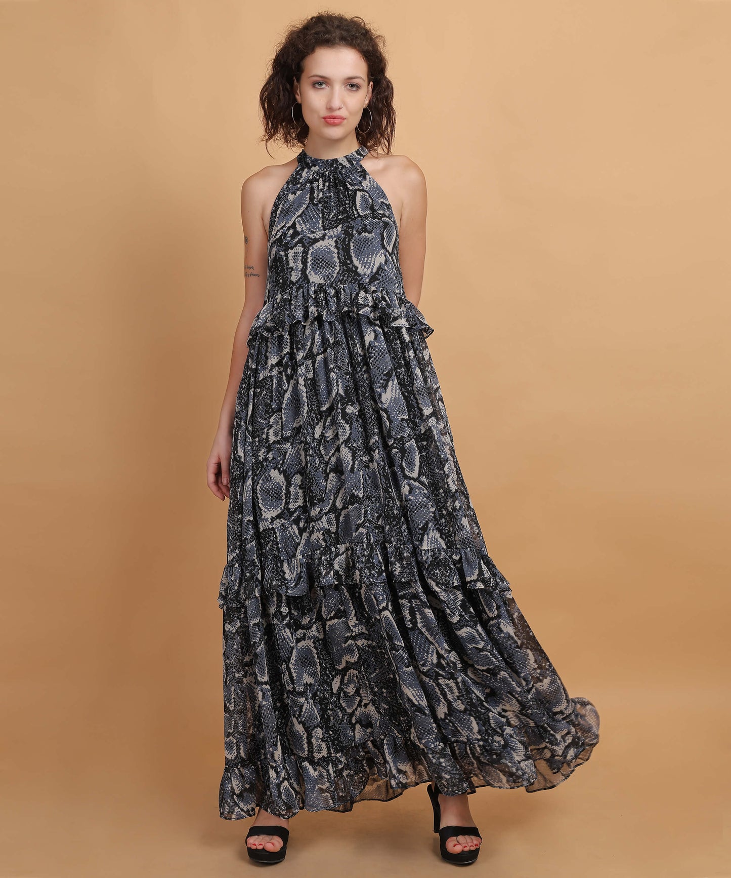 Women's Snake Print Halter Neck Maxi Dress