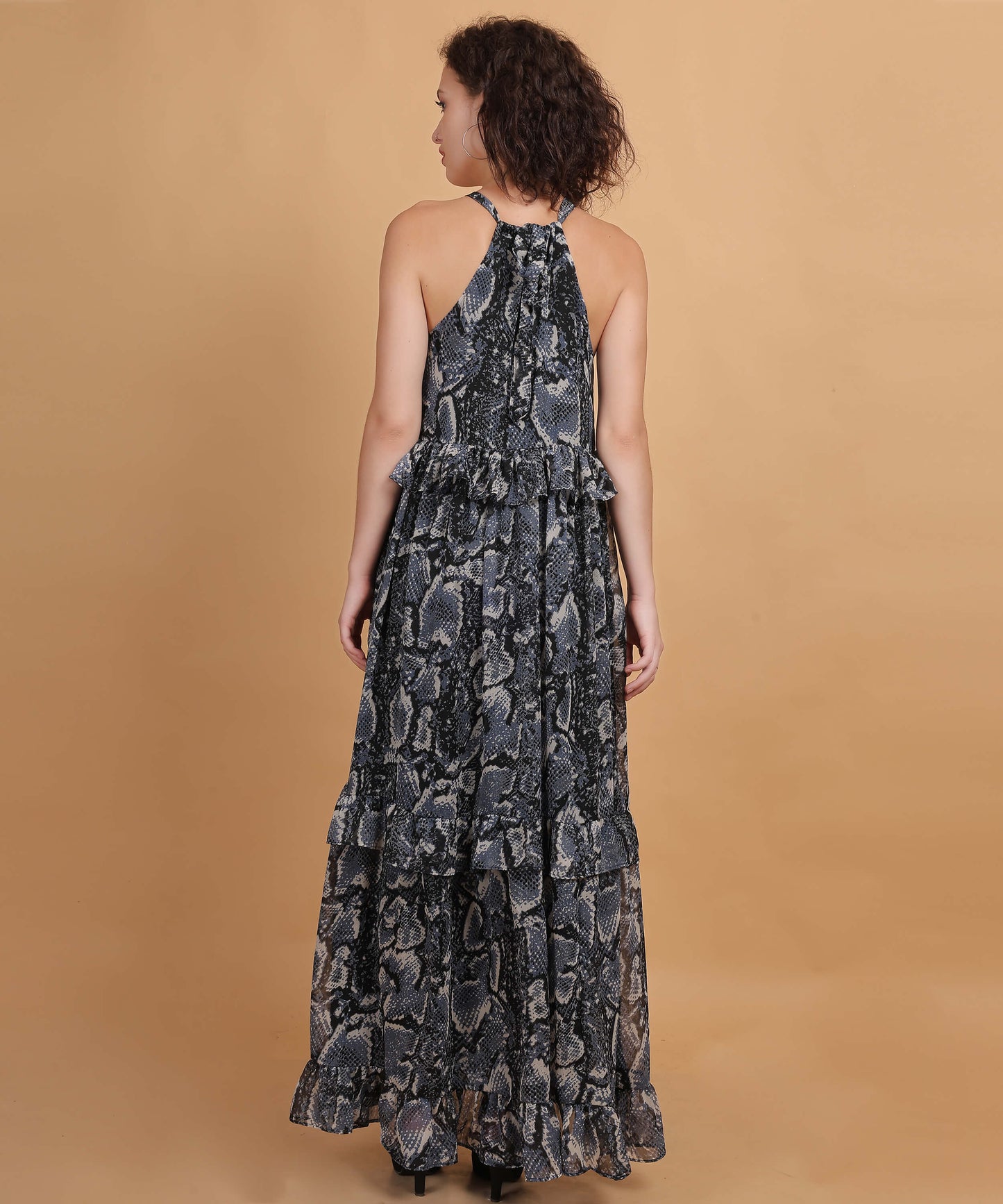 Women's Snake Print Halter Neck Maxi Dress