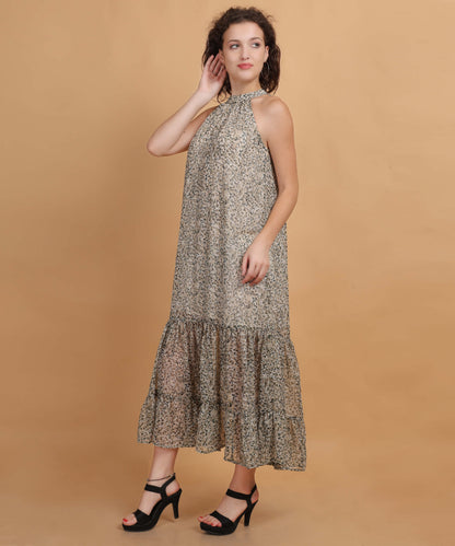 Halter Neck Floral Print Maxi Dress