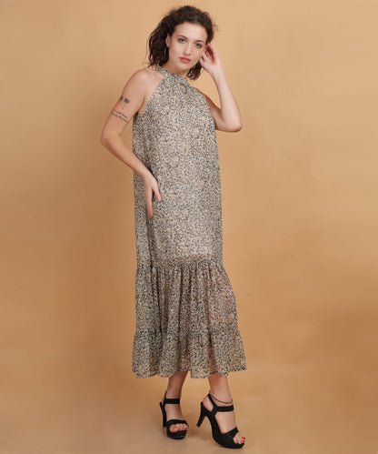 Halter Neck Floral Print Maxi Dress