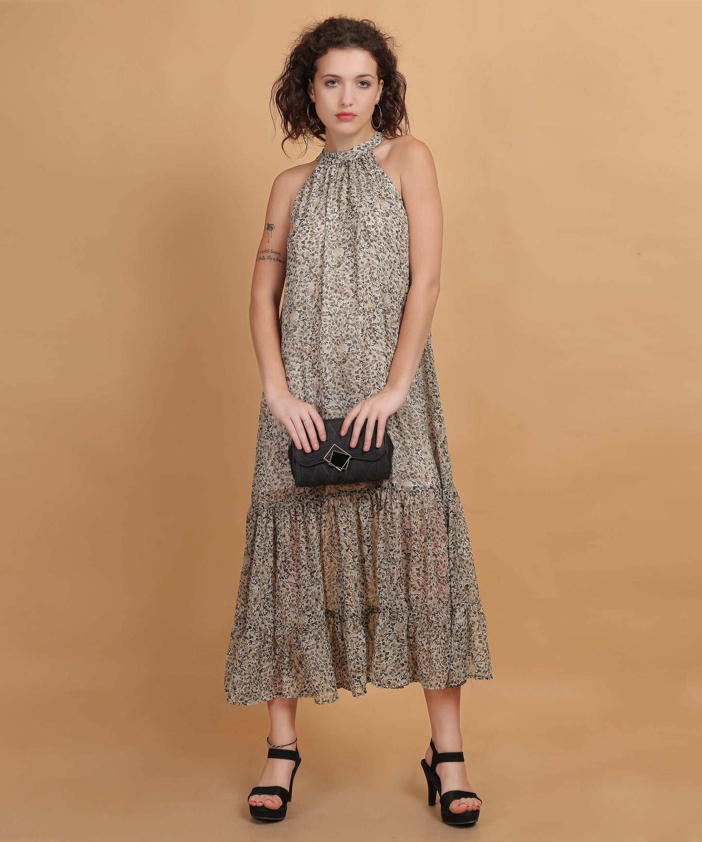 Halter Neck Floral Print Maxi Dress
