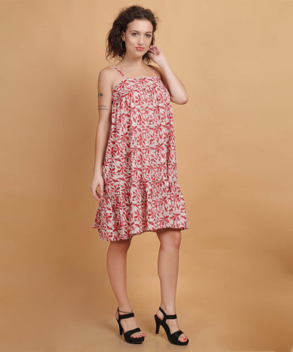 Spaghetti Strap Floral Print Tiered Dress
