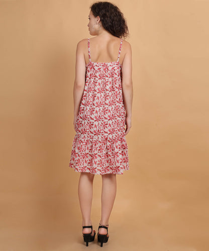 Spaghetti Strap Floral Print Tiered Dress