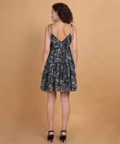 Sleeveless Tiered Snake Print Mini Dress