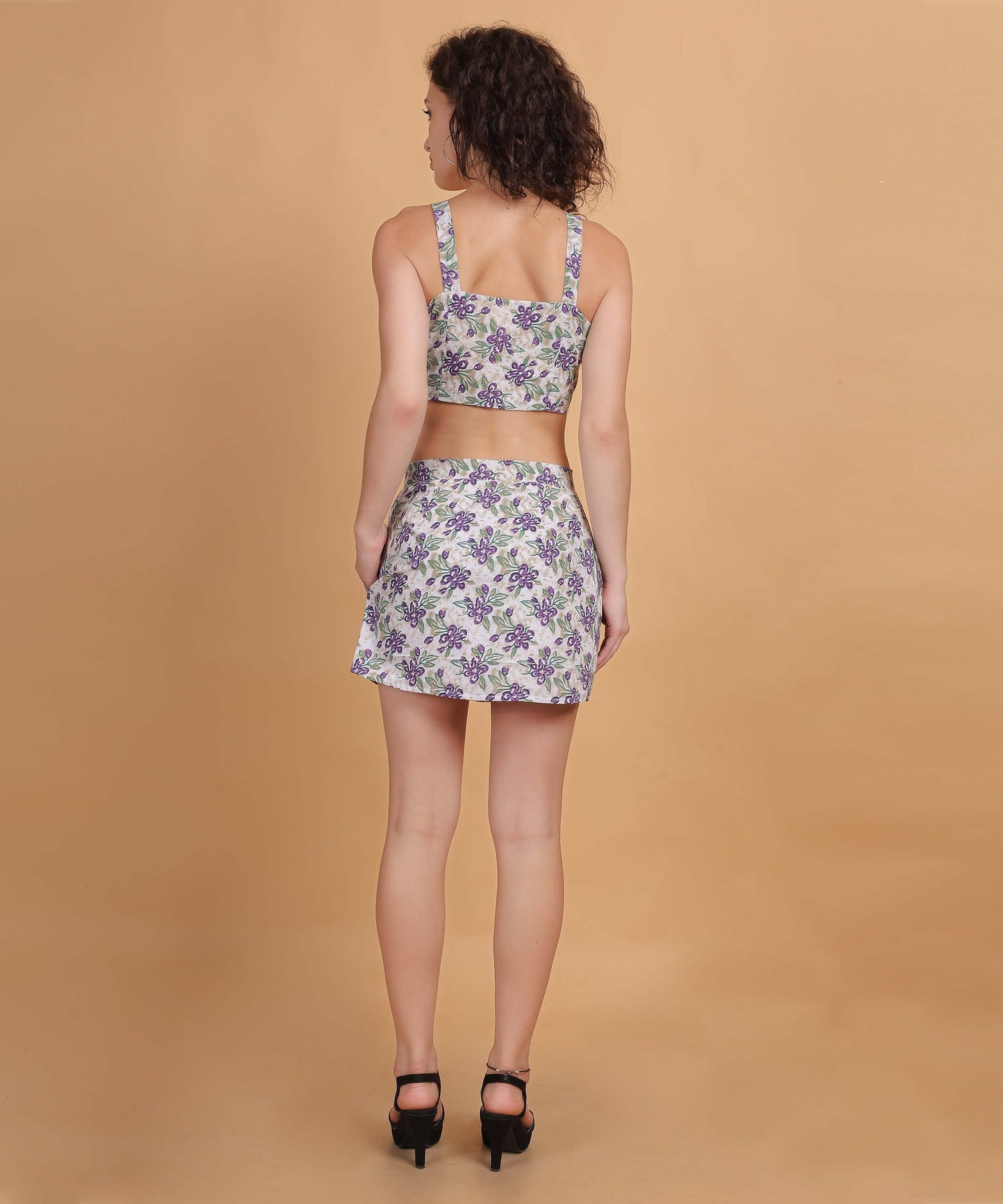 Women's Floral Print Crop Top & Skirt Co-ord Set