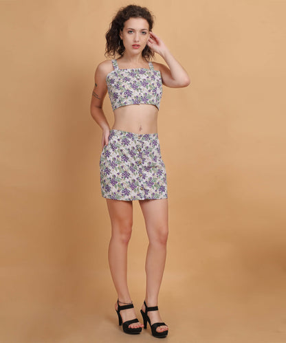 Women's Floral Print Crop Top & Skirt Co-ord Set